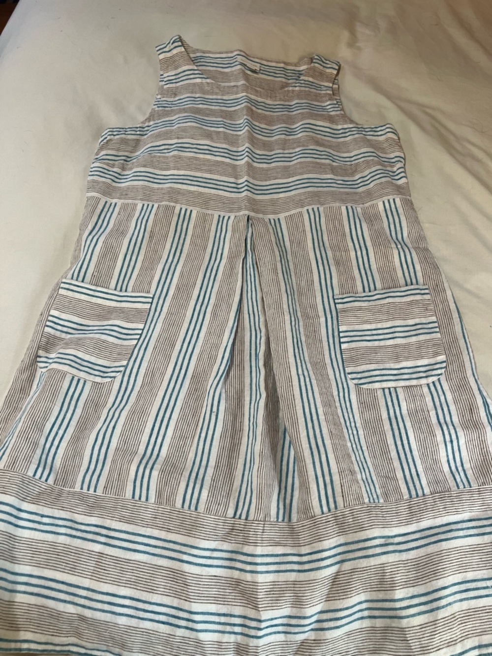 J.Jill Striped Sleeveless Linen Dress in White and Teal, Size M - Picture 6 of 10